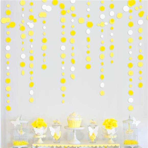 46 Ft Yellow White Circle Dots Garland Gradient Yellow Polka Dot Hanging Paper - Picture 3 of 5